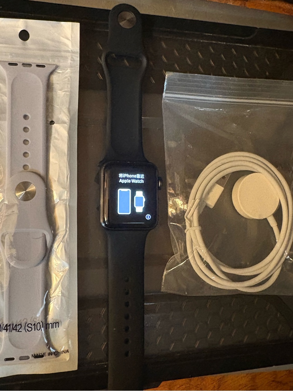 Apple Watch Series 3 38mm Black with Grey Sport Band and Charger